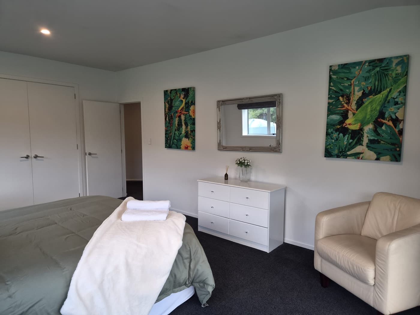 The second bedroom with soft linen