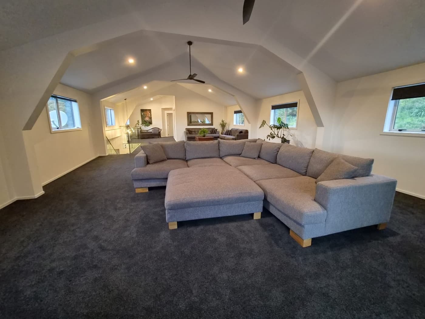 The upper lounge under the vaulted ceiling
